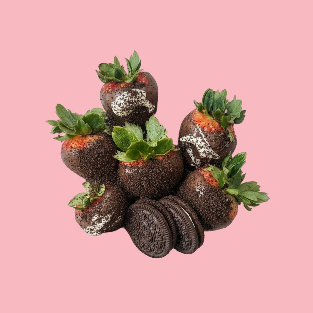 Dessert platter with chocolate-dipped strawberries and cookies 