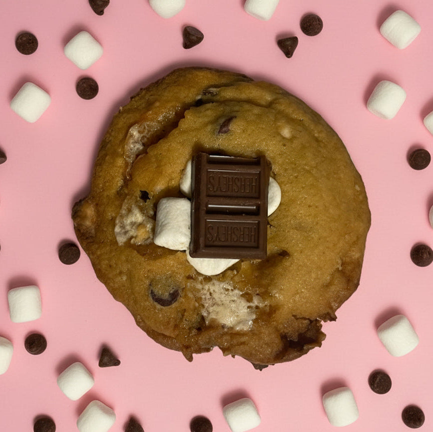 Cookie with chocolate bar and marshmallows 